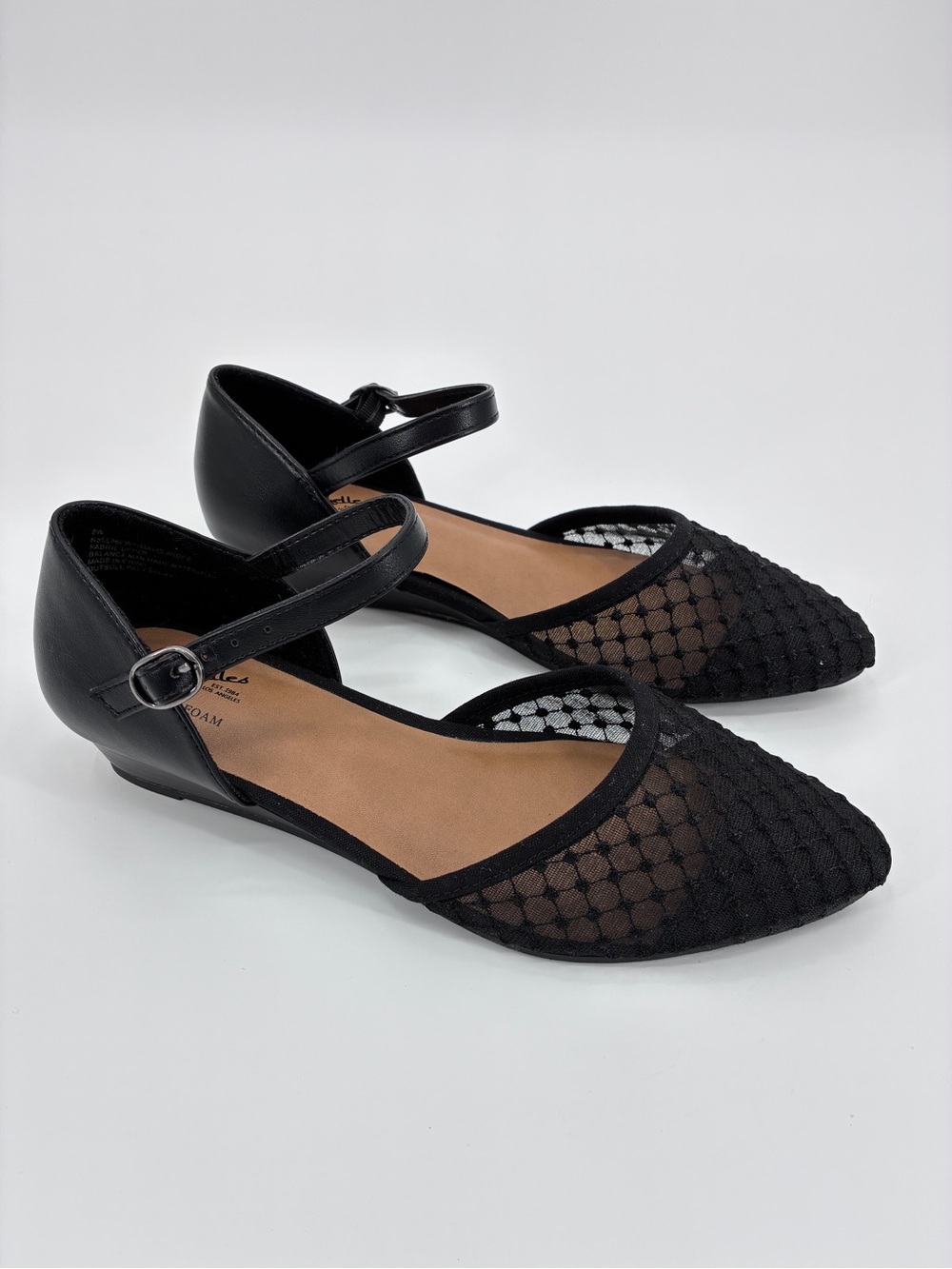 Seychelles Mavis Black Lace Mesh Wedge Heel Shoes Memory Foam Ballet 8 Wide